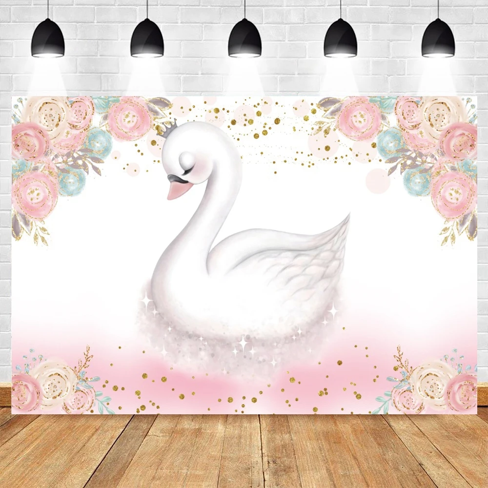 Princess girl's Birthday Swan Photography Background Baby Shower Flower Ballet Party Decor sfondo Photo Studio Photocall Prop