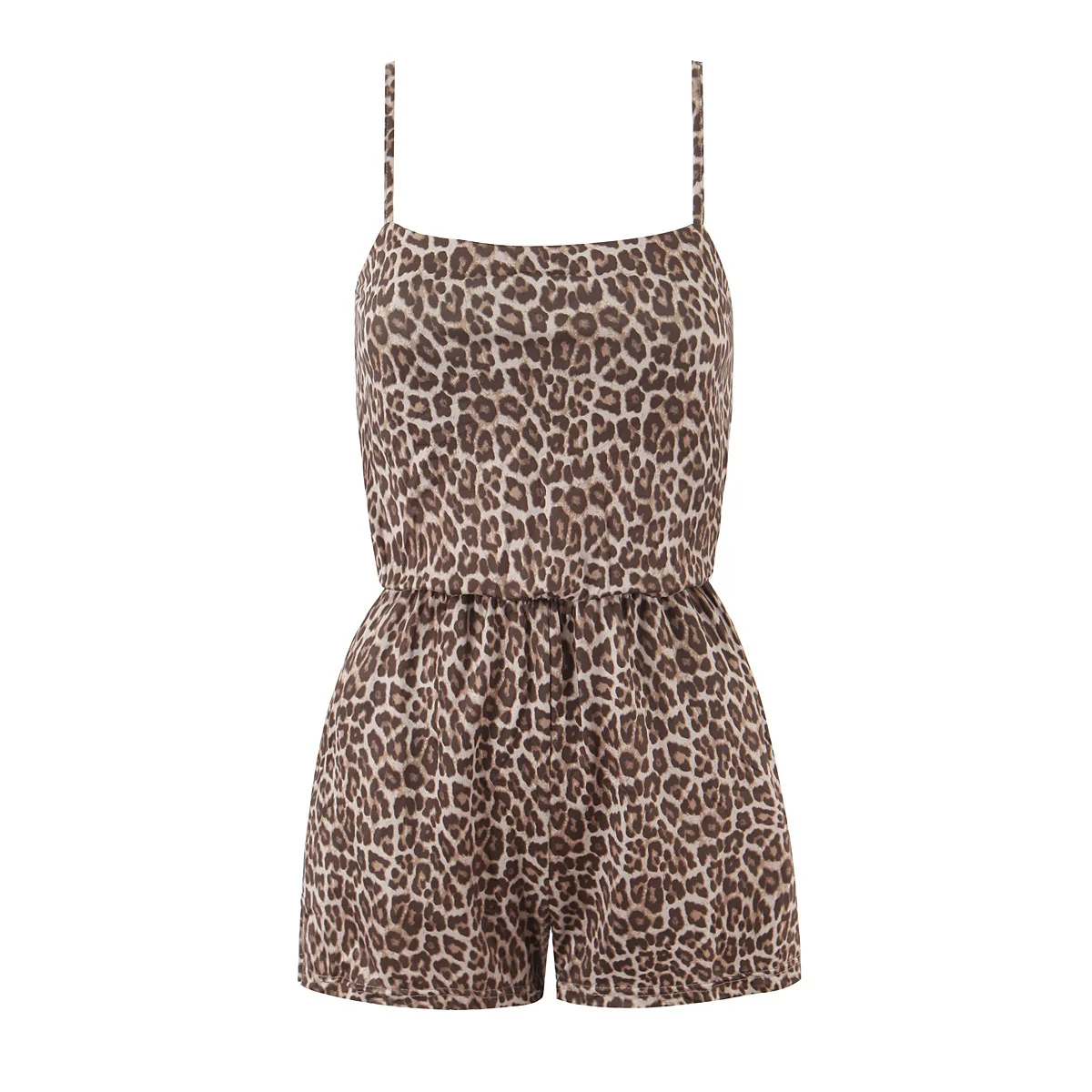 

Women's Leopard Print Waist-Cinching Strap Jumpsuit KZT0