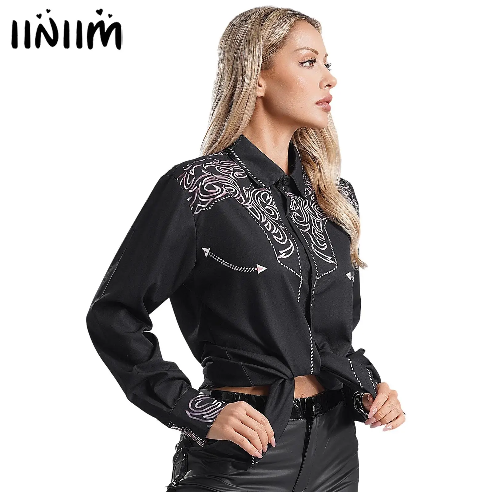 

Women casual streetwear Vintage Printed Shirt Casual Long Sleeve Button Down Shirts Daily Wear Cowgirl Costume for Cosplay Theme