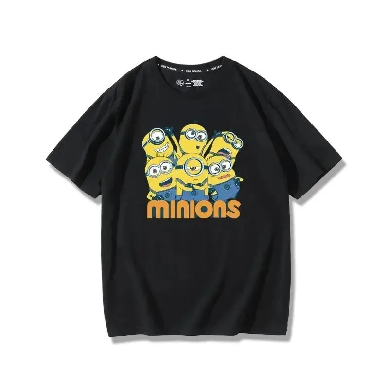 Cartoon Minions Big-eyed Cute Thief Dad Cotton Printed T-shirt for Men and Women Loose Couple Short Sleeves Children's Clothing