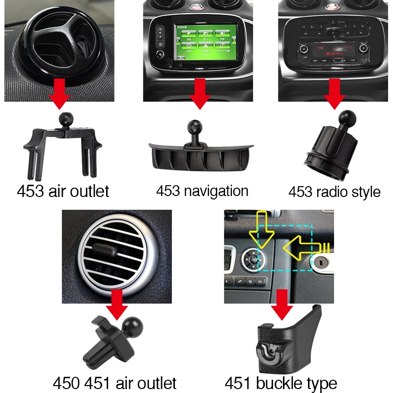 Car Interior Mobile Phone Holder Radio Navigation Screen Air Outlet Support Gravity Bracket For Smart 450 451 453 Fortwo Forfour