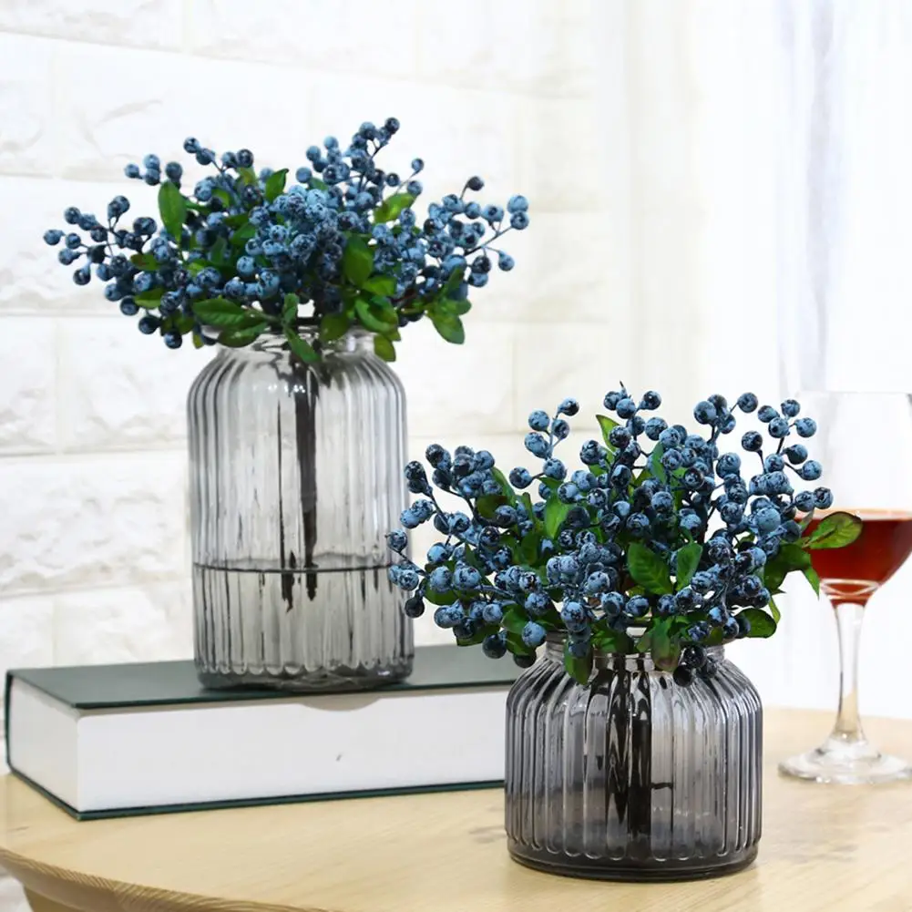 Artificial Flower Faux Berry Branch Simulation Blueberry Green Plant Wedding Decoration Fruits Artificial Plant Hotel Cafe Decor