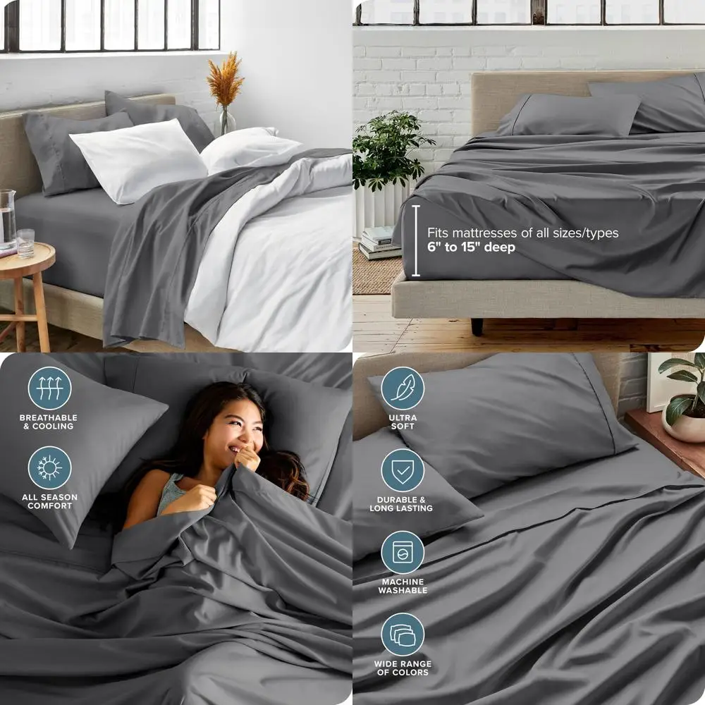 

Ultra-Soft 1800 Series Microfiber Queen Bed Sheets with Deep Pockets and 4-Piece Set in Grey