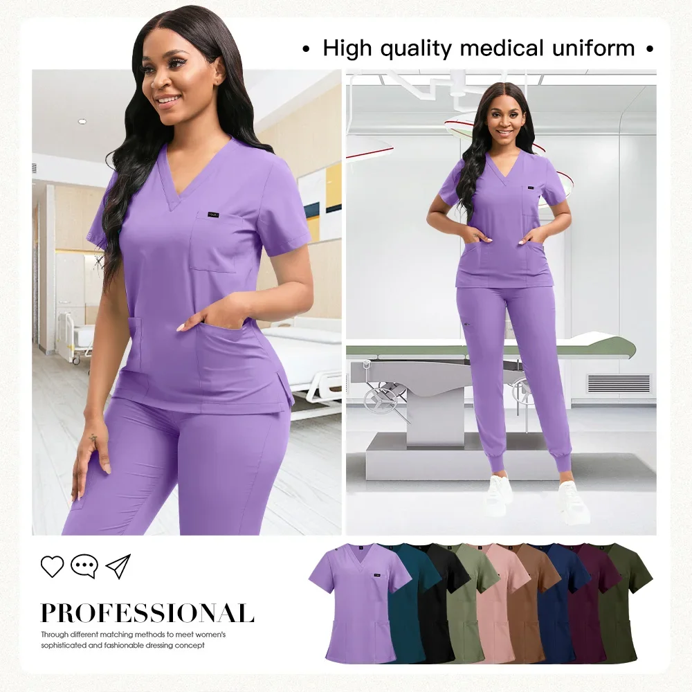 유니섹스 간호사 유니폼 여성 의료복 남성 여성 간호 의류 간호사 스크럽 탑 바지 세트 의사 의상 치과 의사 작업복
