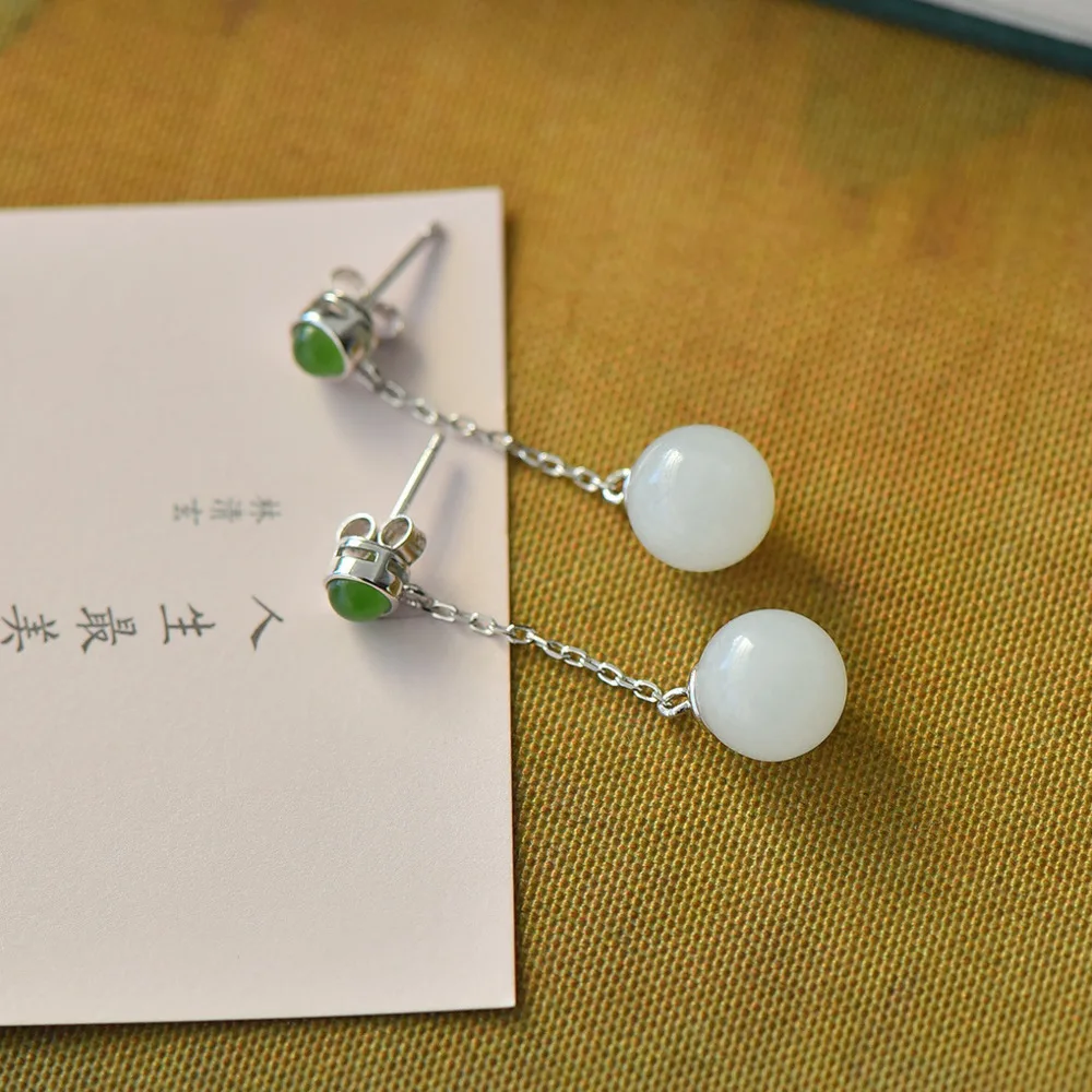 

GL Hetian Jade Earrings with a Unique Design, Accessories, National Trend Minimalist Round Pearl, New Chinese Style Earrings