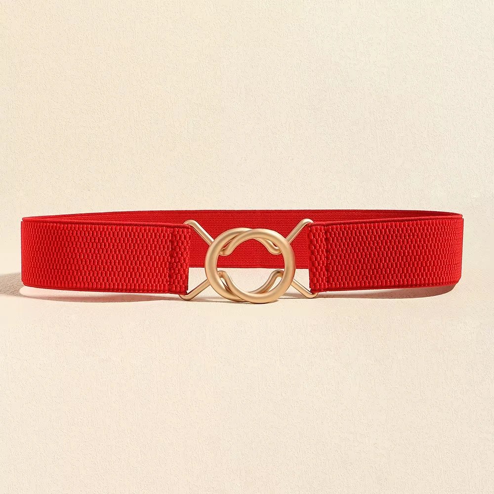 حزام نسائي بإبزيم ذو حلقة واحدة بسيط وأنيق مع فستان بحزام خصر بقصة ضيقة