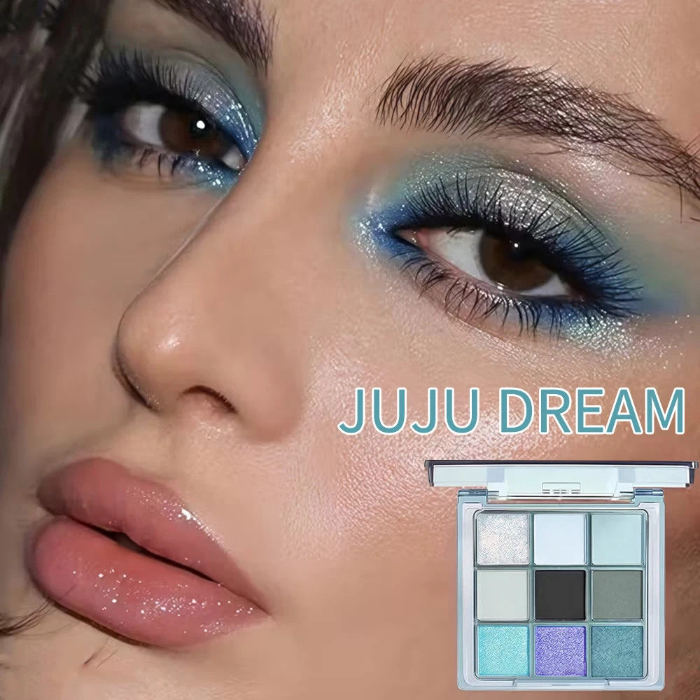 Palette di ombretti blu a 9 colori, tonalità luccicanti perlescenti opache, impermeabili, resistenti al sudore, a lunga durata, facile miscelazione, unisex