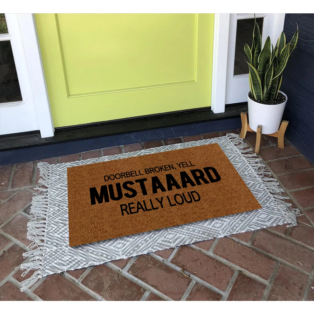 Doorbell Broken Yell Mustaaard Really Loud Doormat Rubber Kitchen Mat Garden Garage Door Floor Mat Non-Slip Carpet Entrance Rug