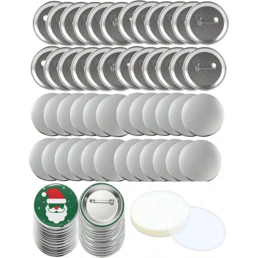 Livaedge - Suministros para Fabricación de Botones, 100 Sets de Carcasas Metálicas de 32mm U2013 de 125 Pulgadas con Pin Trasero y Películas de Plástico Transparente para Insignias