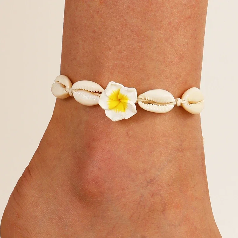 Trendy Shell Flower Anklet for Women Bohemian Handwoven Feet Rope Chain Female Fashion Beach Jewelry Accessories Party Gift