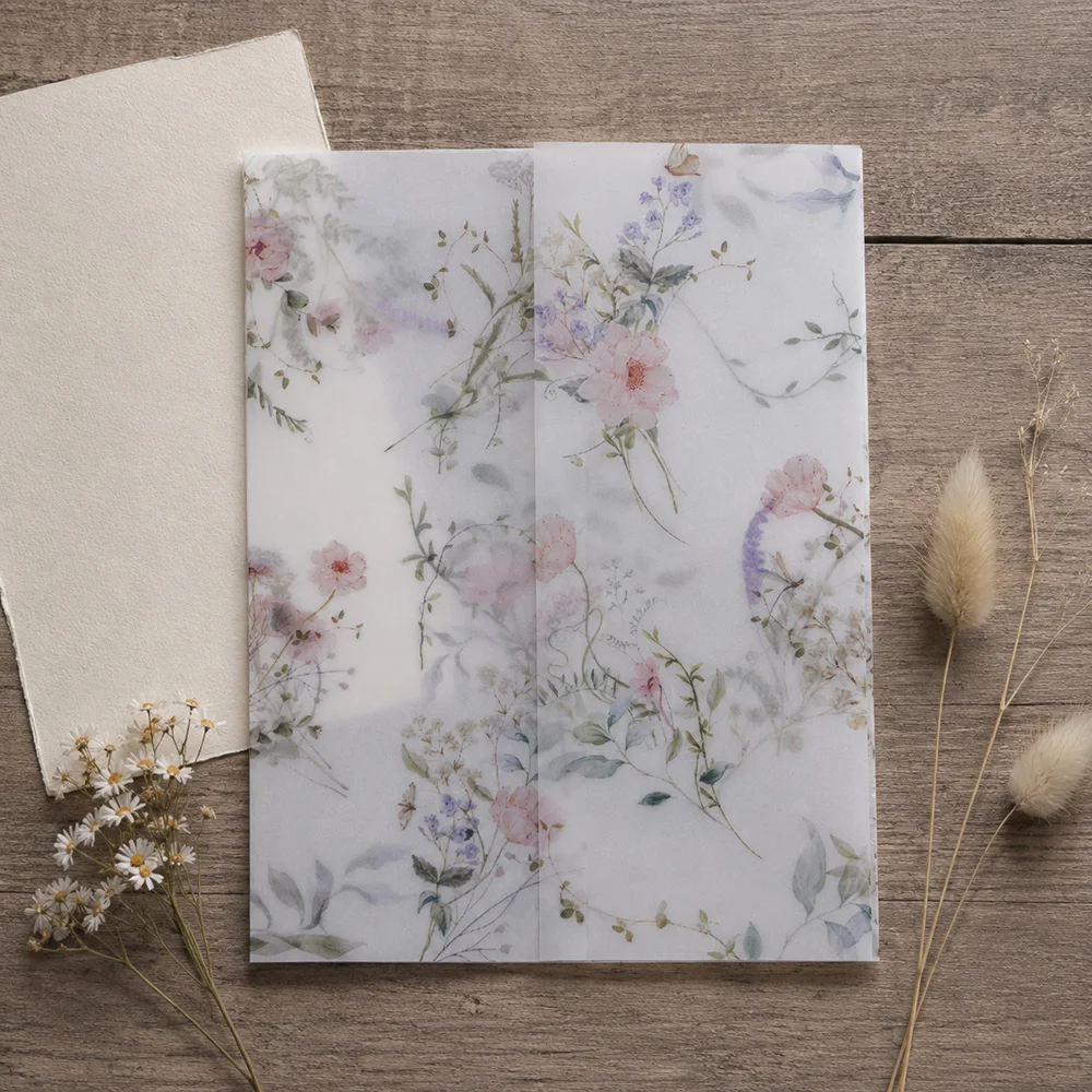 AliExpress – 20/50pcs Vellum Wrap with Watercolor Wildflowers,DIY Vellum Fold Envelope,Modern Floral Vellum Jacket,for Wedding Invitations