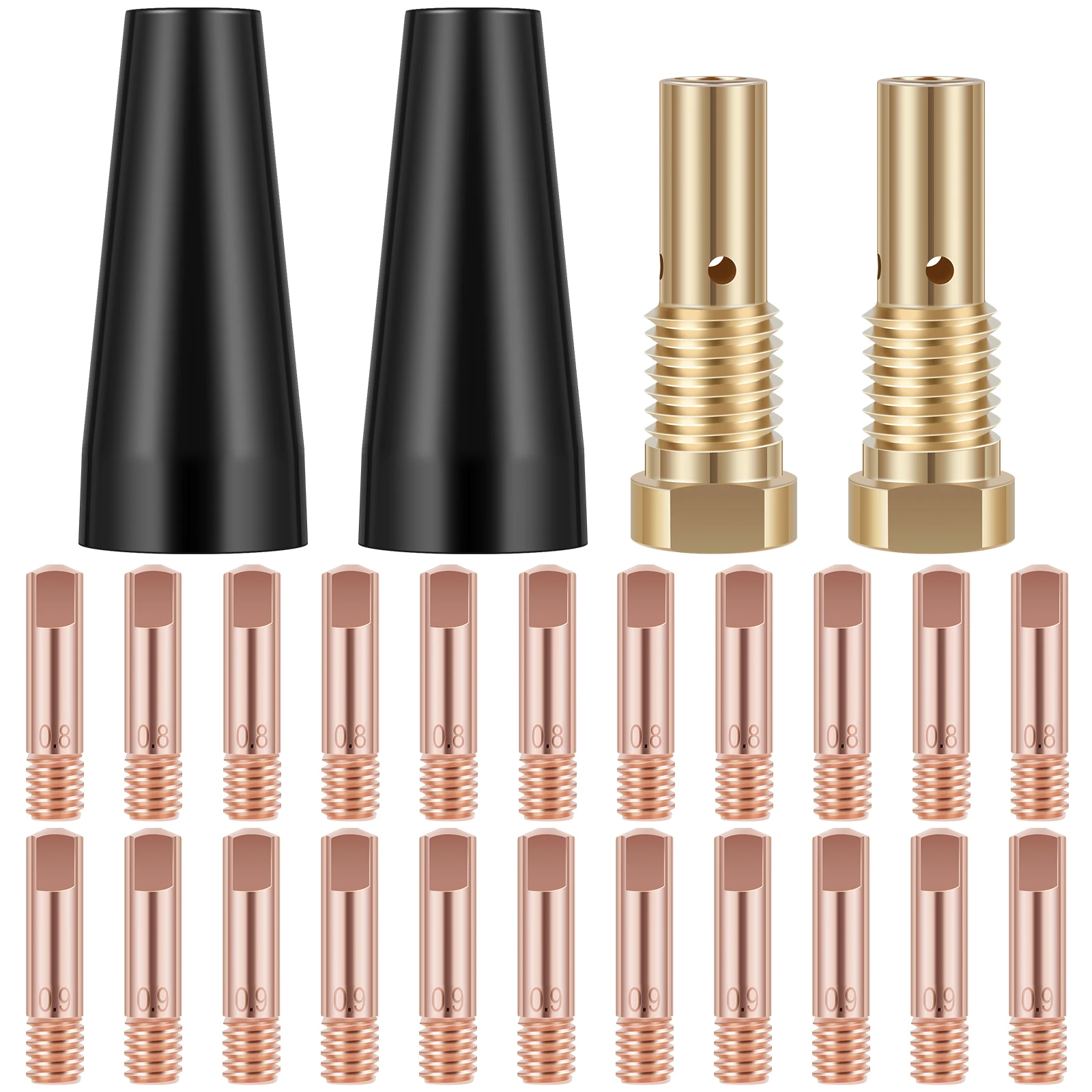 15Pcs Gasless Nozzle Tips Welding Kit 0.8/0.9mm Flux Core Gasless Nozzle Welding Tips Replacement for MIG Welder Welding Tools