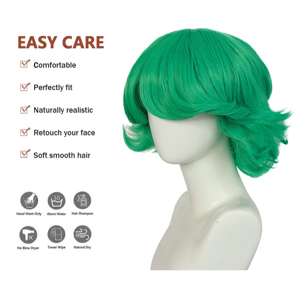 عالية الجودة أنيمي واحد لكمة رجل تاتسوماكي كوسبلاي شعر صناعي 12 بوصة أخضر قصير مجعد شعر مستعار يومي طبيعي مقاوم للحرارة #4