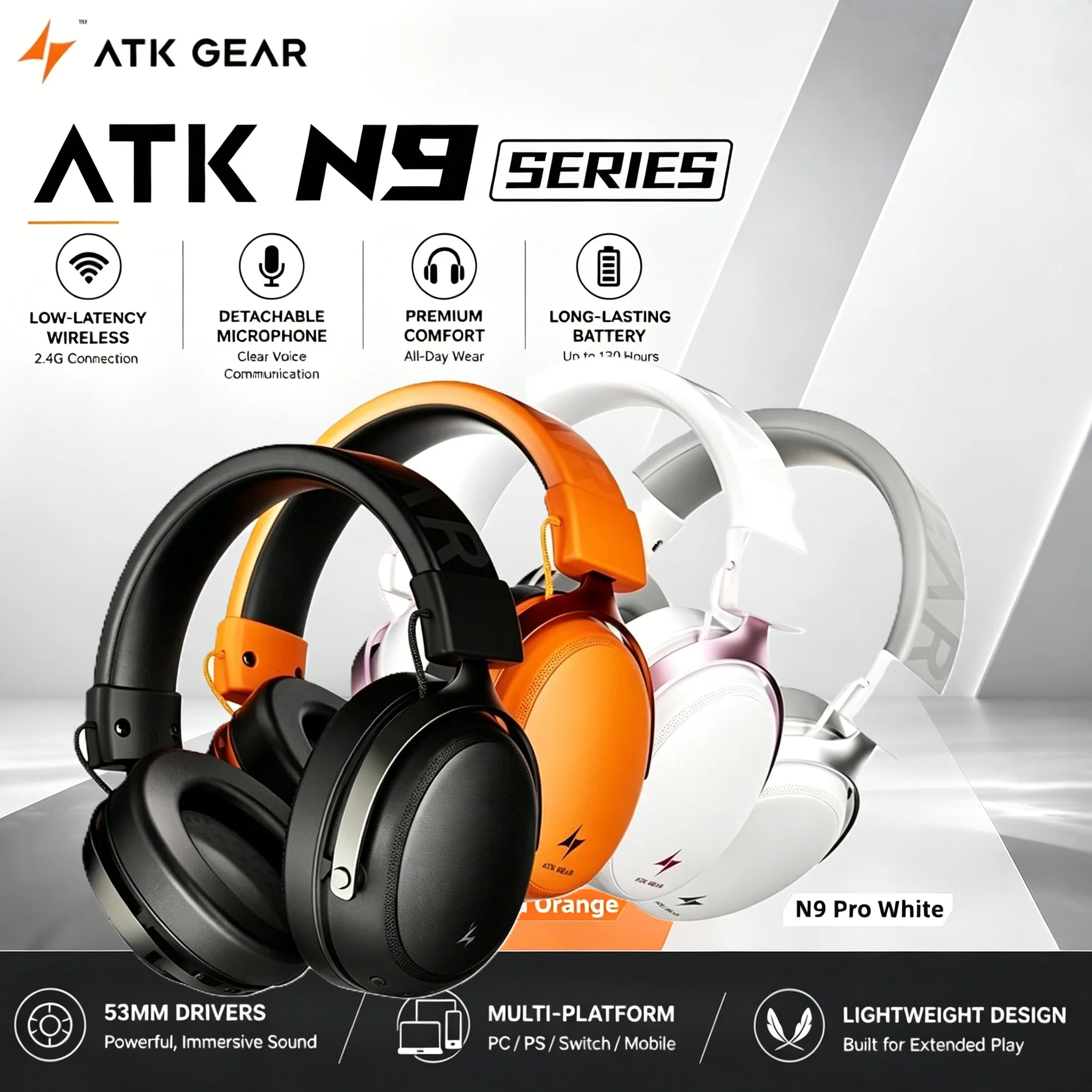 ATK N9 Pro Wireless Gaming Headphone with Microphone Multi-Platform Support for PS4 PS5 PC Switch Low Latency Lightweight Design