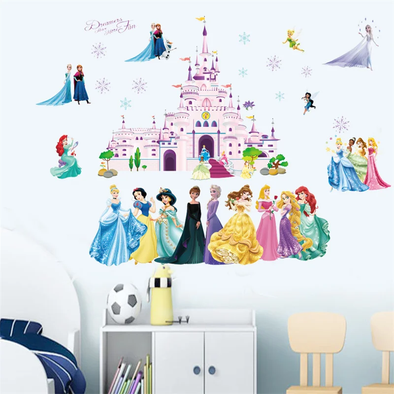 Disney Lovely Snow White cenerentola Aurora Princess Wall Stickers per la camera dei bambini decorazione della casa carta da parati congelata