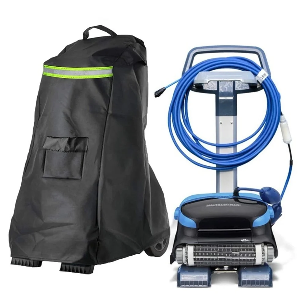 Black 420D Pool Cleaner Cover Silver Coated Oxford with Side Mesh Vents Built in Pocket and Drawstring Storage Bag