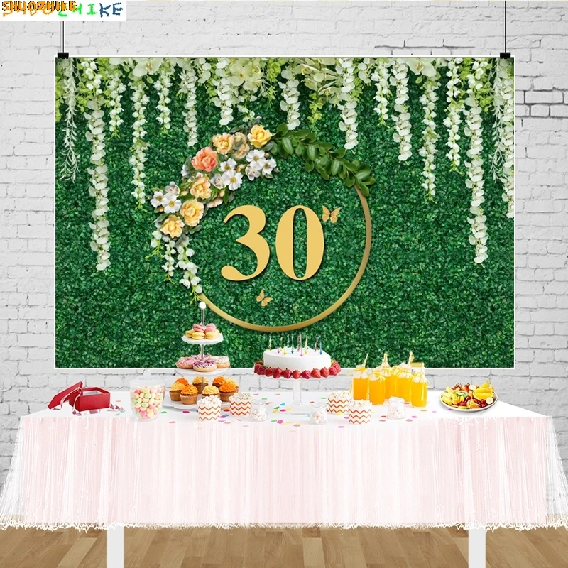 

30 Birthday Party Photography Backdrops White and Gold 30th Banner Thirty Years Old Anniversary Photo Studio Background SX-01