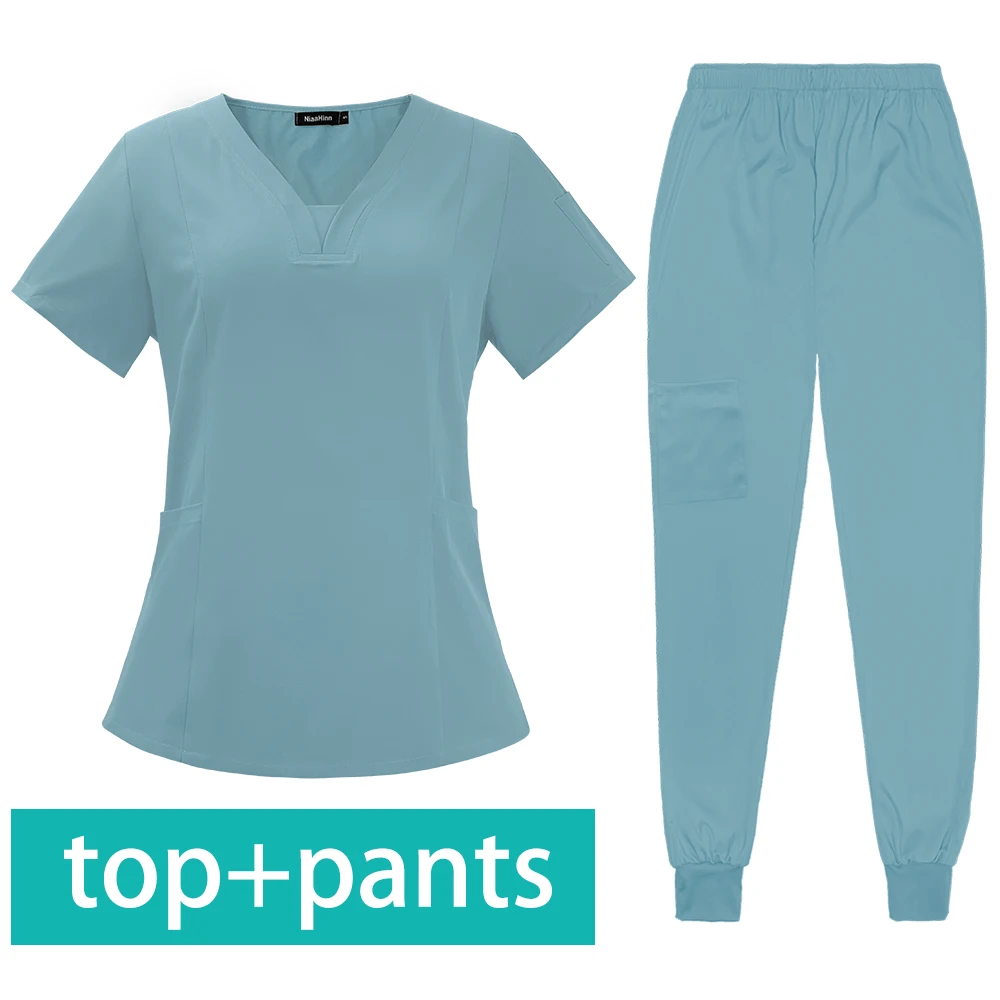 Multicolour Jogger Past Bij Arts Verpleegkundige Uniformen Korte Mouw V-Hals Tops Pocket Nurse Scrubs Set Medische Klinische Kleding