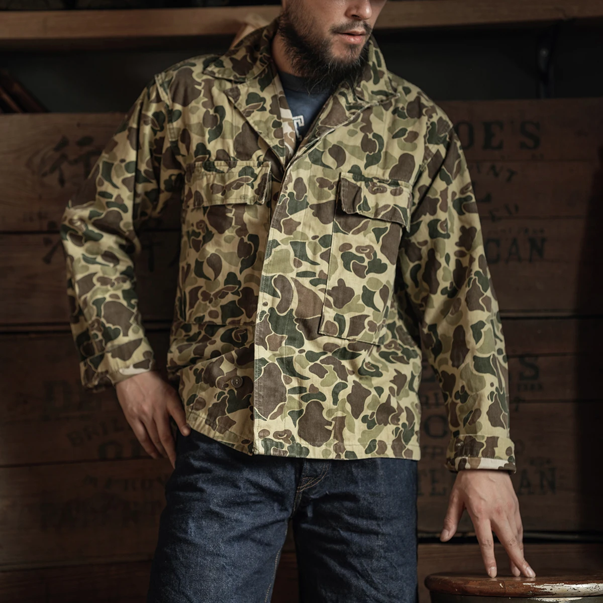 

Прочная рабочая куртка Bronson M43 Duck Hunt Camouflage HBT, стандартный крой, молодежный стиль, весна-осень-зима, хлопок, длинный рукав