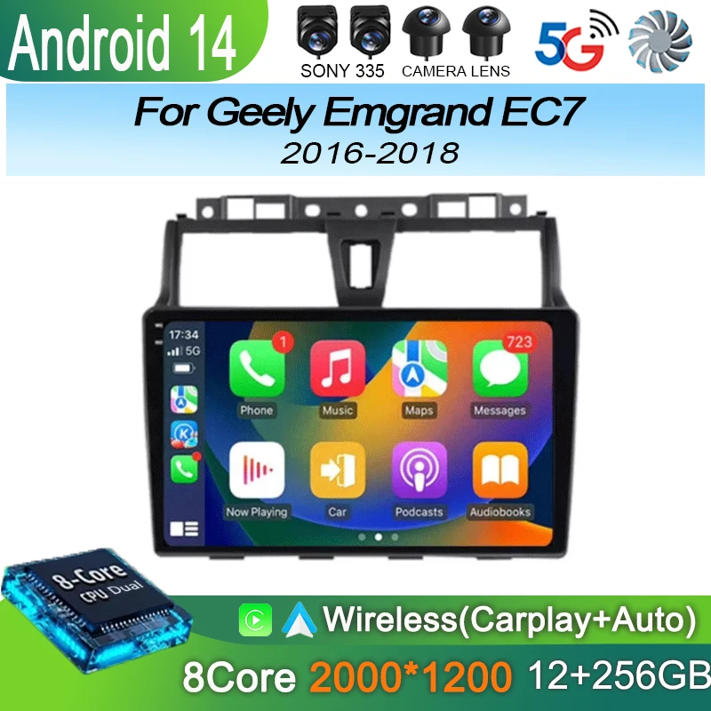 

Автомобильный радиоприемник Android 14 для Geely Emgrand EC7 2016 2017 2018, навигация, GPS, мультимедийный плеер, стерео Wi-Fi + 4G BT Carplay + автоматический 2 DIN