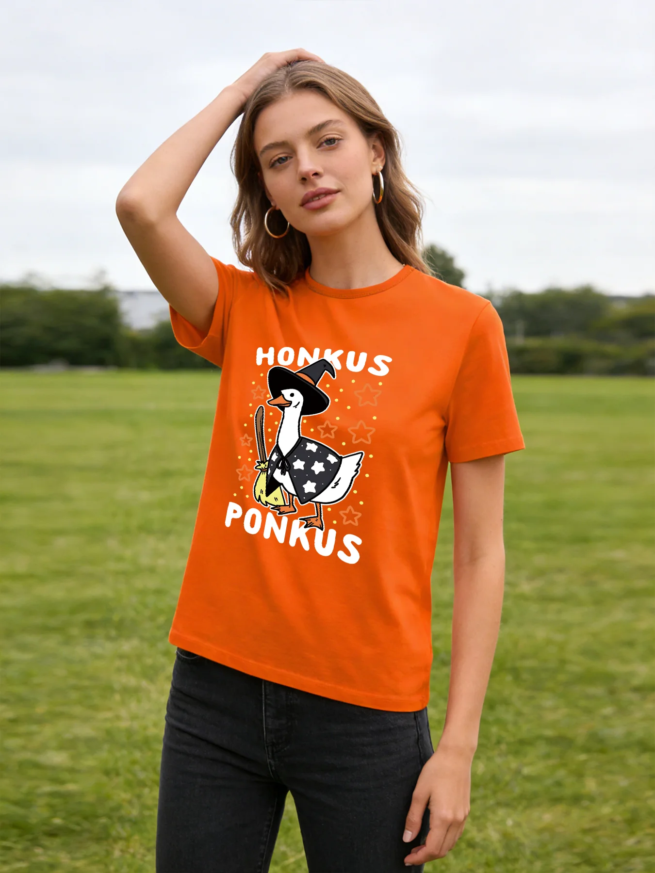 

Honkus Ponkus Goose Witch T-Shirt Women Spring Summer Round Neck Short Sleeve Cute Funny Animal Graphic Casual Tee