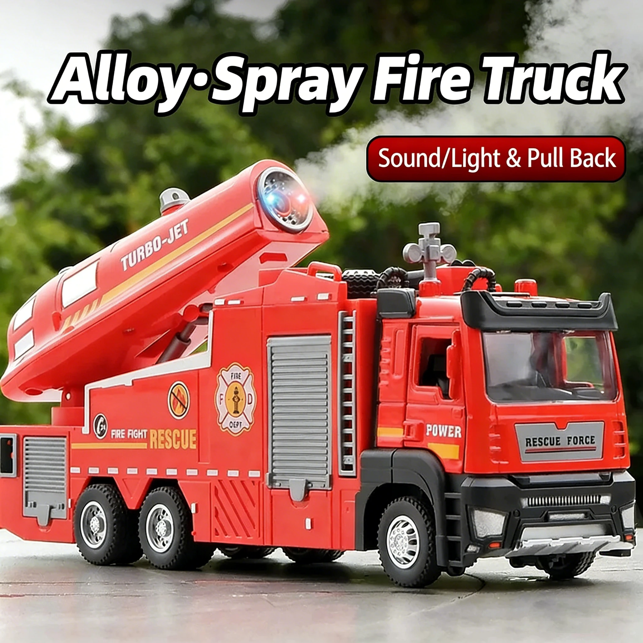 

1:32 Fire Truck Diecast Alloy Pull-Back Car Water Spray Firefighting Engineering Engine Vehicle with Sound Light Model Kid Gifts
