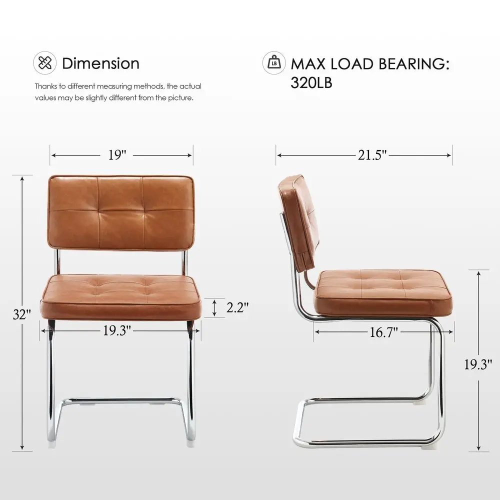 

Набор из 2 обеденных стульев в стиле Mid-Century Modern, обитые кожей кухонные стулья с хромированными ножками из нержавеющей стали, металлические обеденные стулья, B