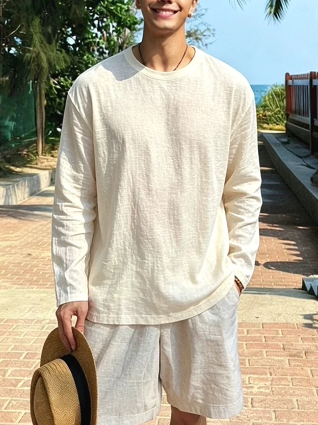 Lightweight Loose Linen T-Shirt for Men Long Sleeve Outdoor Sports Cold Sensation Cloud Cloth Covering Trendy Breathable And ...