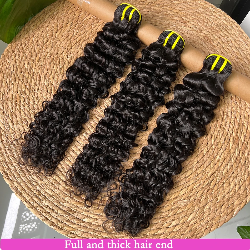 

Water Wave 100% Unprocessed Raw Human Hair Bundles 10-30 inches Natural Color #1B Curly Wavy Raw Virgin Hair Weave Extensions