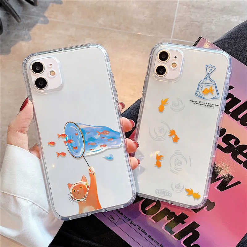 Lovely Fishes Clear Phone Case For iPhone 14 16 15 11 13 12 17 Pro Max Air XR 7 8 Plus SE Soft TPU Silicone Shockproof Cover