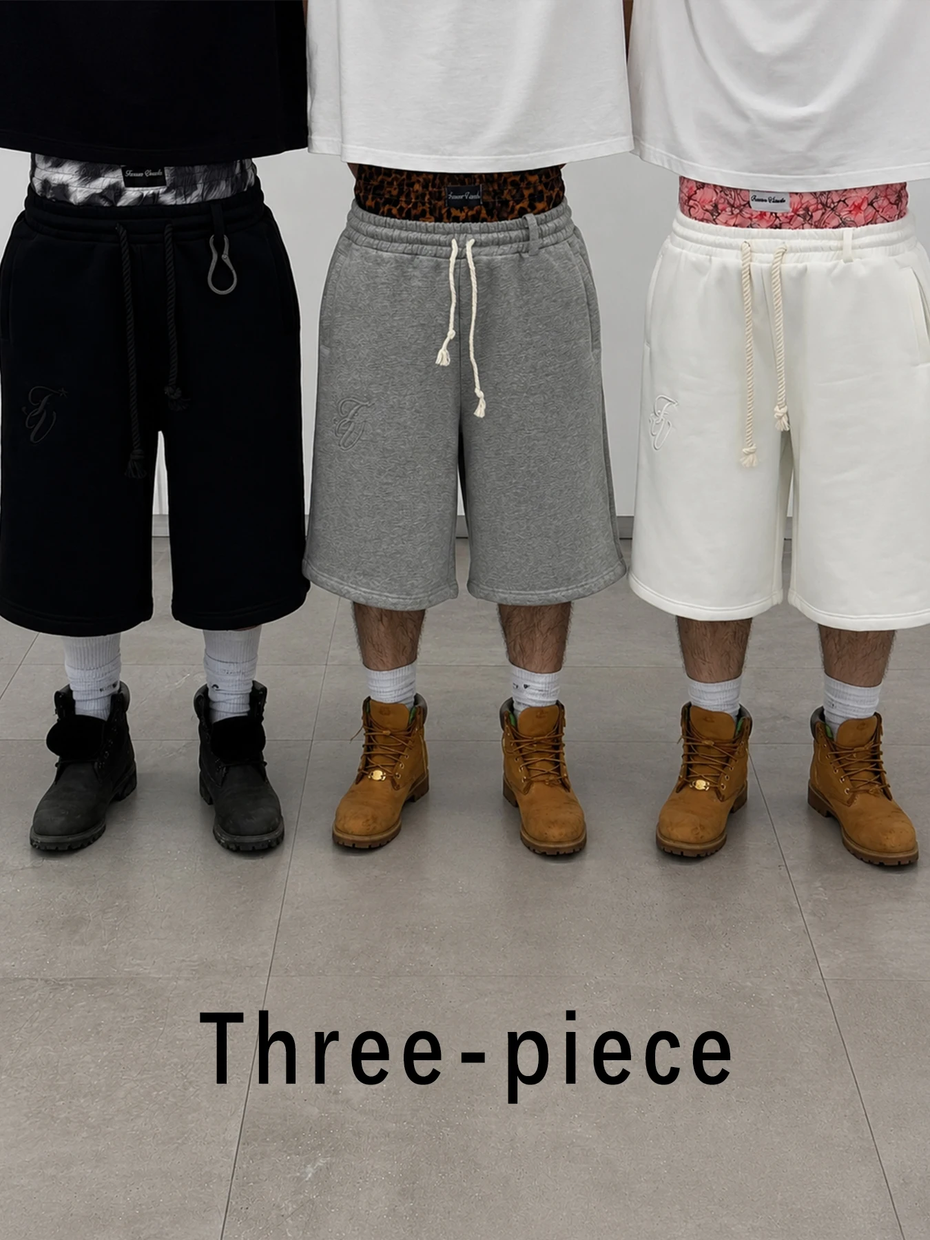 Women 3 Pack Double Waistband Printed Inner Sweat Pants Embroidery Logo Loose Knee Shorts Y2K Streetwear Hip Hop Casual Pant Set