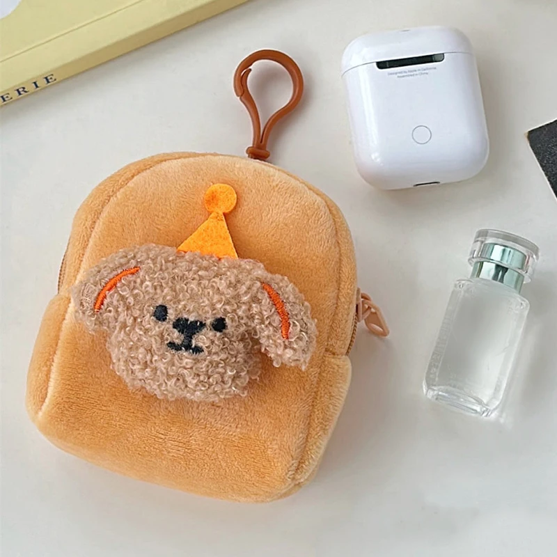 Cute Cartoon Dog Plush Coin Wallet For Women Girls Fashion Coin Wallet Pendant Creative Mini Storage Bag Portable Headphone Bag