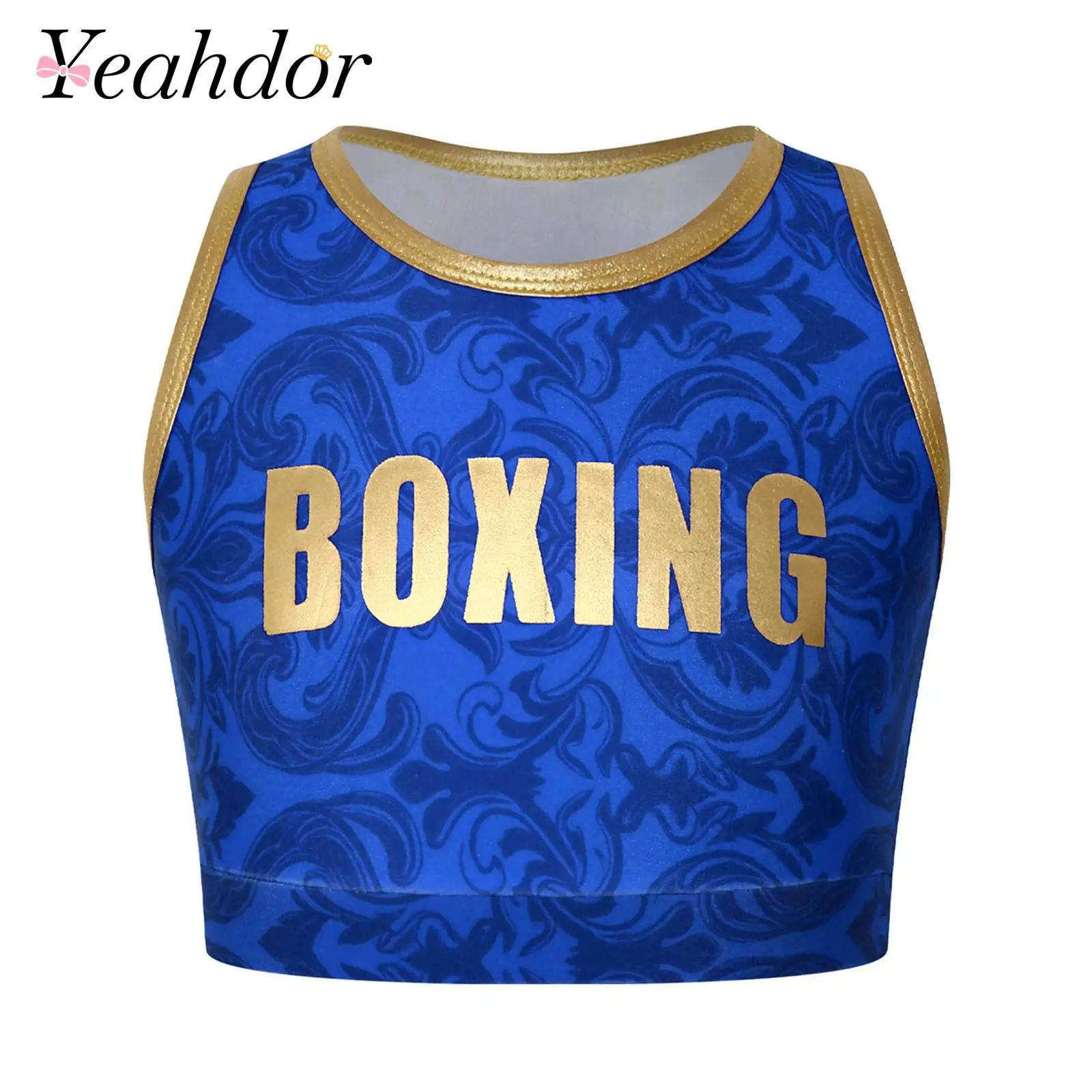 Kids Girls Boxing Tops Muay Thai Costume Sleeveless Elastic Crop Tank Top for Fight Grappling Training Sports Fighting Wear