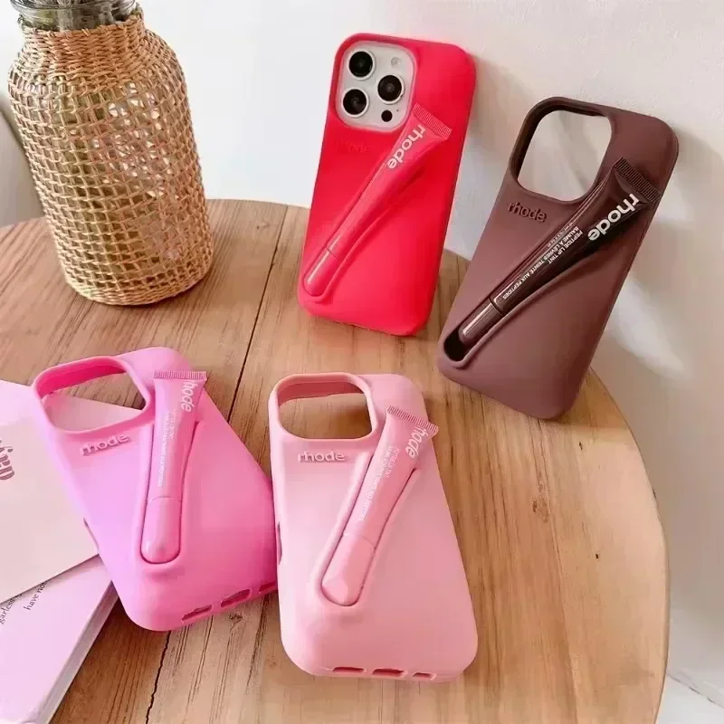 Fashionable luxury rhode phone case suitable for iPhone16 12 13 14 15 11promax new portable lip gloss holder soft silicone shell