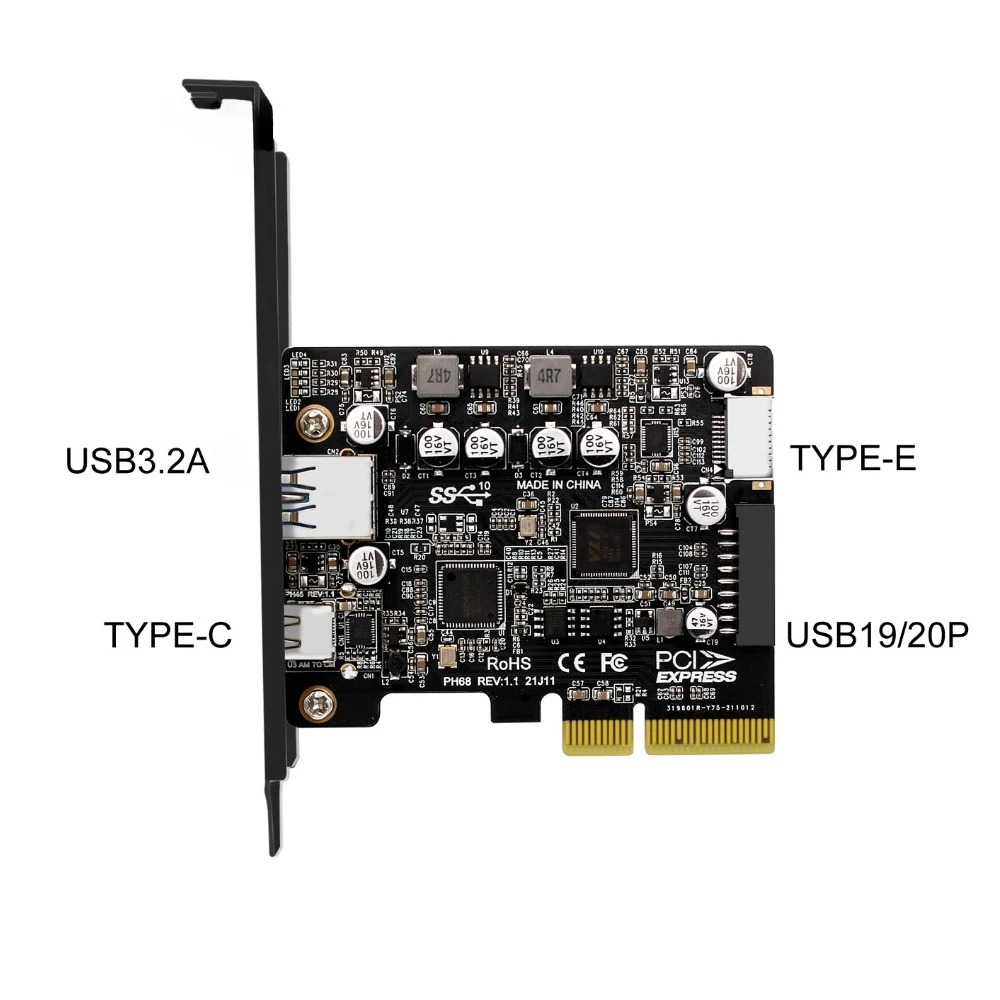 Imagem -04 - Cartão de Expansão com Portas Pci-e 4x para Usb 3.2 Gen a tipo c Frontal tipo e 19p Conector 20p 10gbps Transmissão de Velocidade Total Atacado