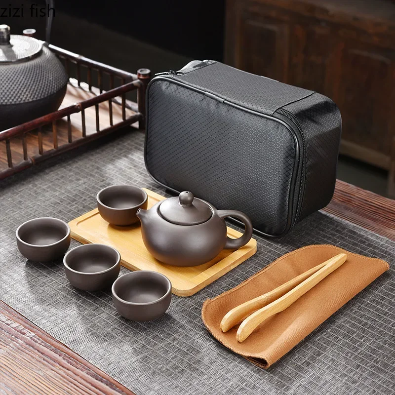Portable Purple Clay Travel Tea Set 6