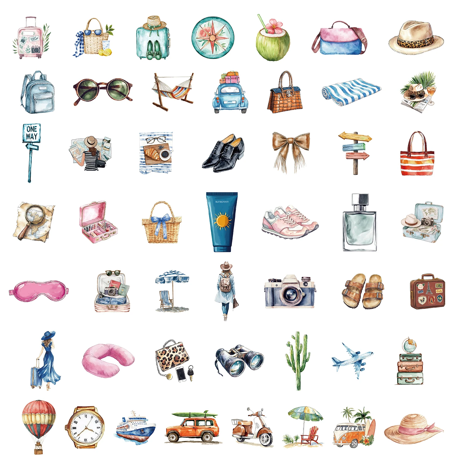 50 قطعة من ملصقات موضوع السفر DIY جراب هاتف الكمبيوتر المحمول زجاجة ترمس لعبة ملصقات