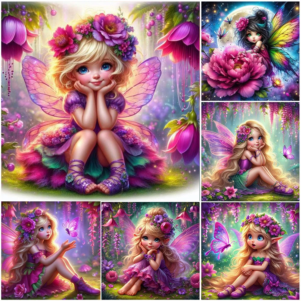 5D DIY Cartoon Elf Girl Diamond Painting Colorful Fantasy Landscape Cross Stitch Kit Full Round Drill Mosaic Art Home Decor Gift