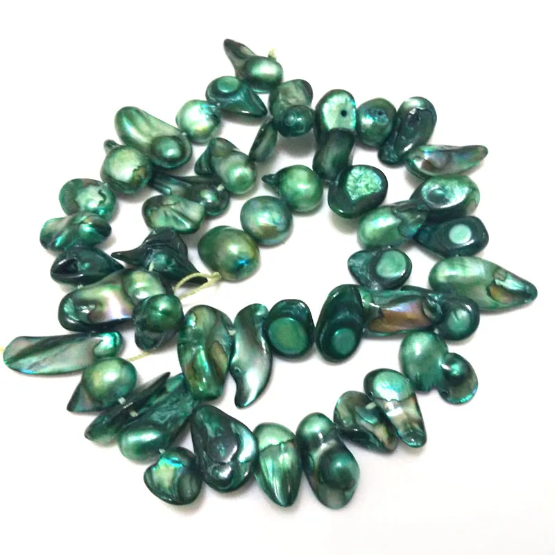16 inches 11-13mm Dark Green Natural Fresh Water Blister Pearls Loose Strand