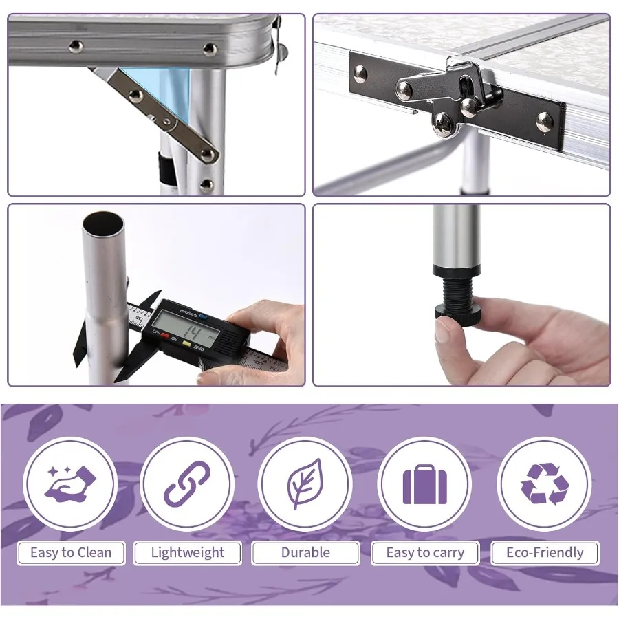 طاولة تخييم قابلة للطي بطول 2 قدم، طاولة نزهة محمولة قابلة للتعديل، ارتفاع طاولة بطاقات صغيرة من الألومنيوم قابلة للطي وخفيفة الوزن مع حمل هان