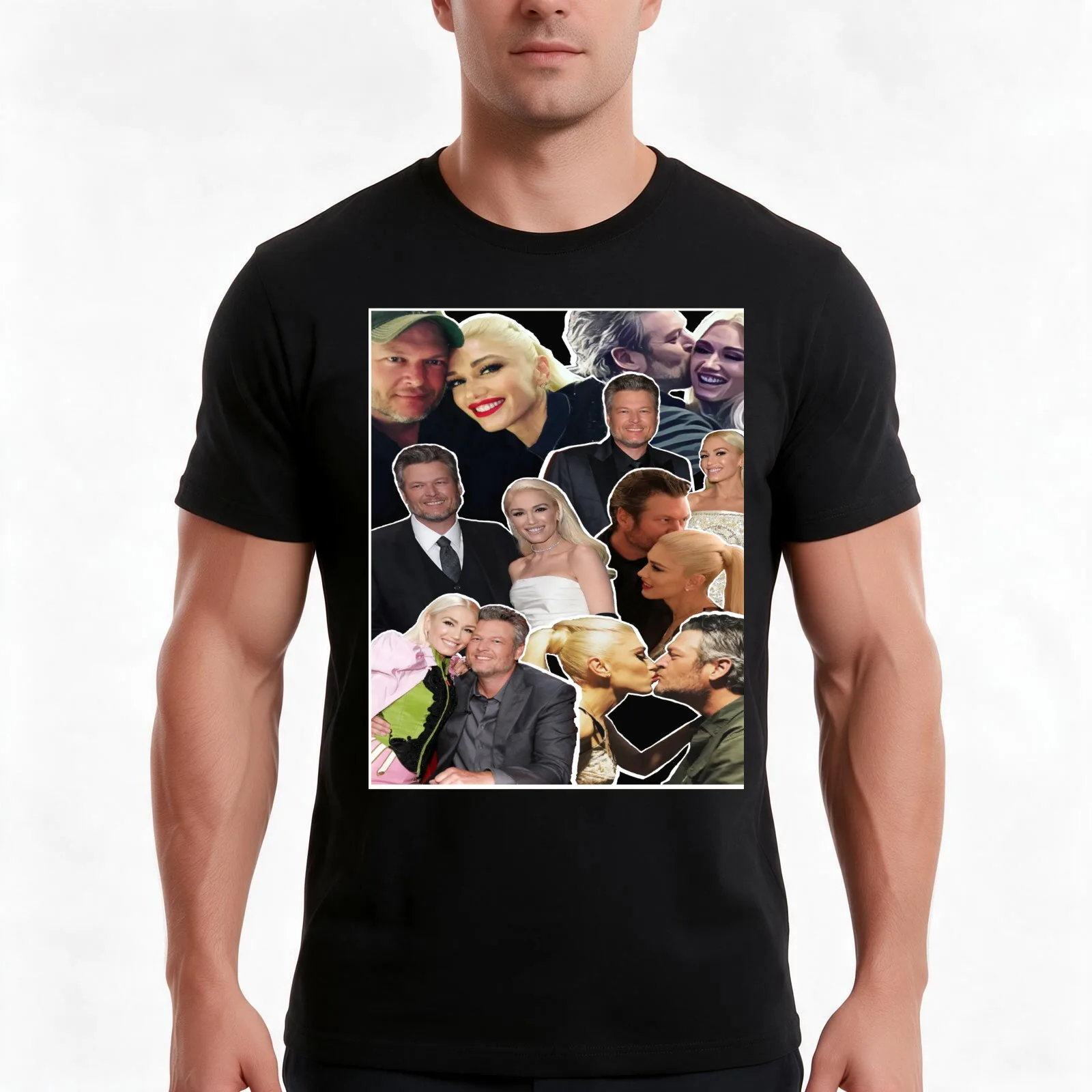 Blake Sheldon Gwen Stefani Couple Love Voice T-Shirt, Summer Casual Cotton Tee, Oversized Streetwear Tops, Vintage Graphic Print