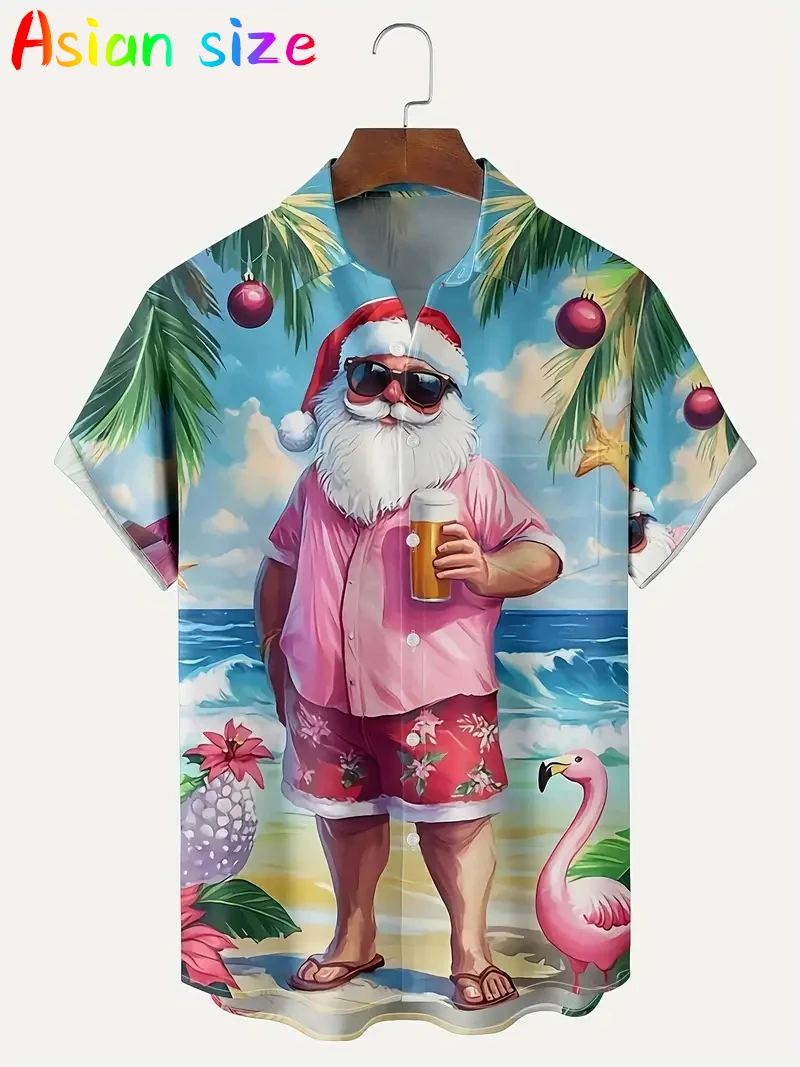 أنيمي سانتا كلوز مضحك قمصان رجالية ثلاثية الأبعاد الطباعة عالية الجودة ملابس للرجال قصيرة الأكمام عطلة حفلة قمصان هاواي البلوزات #4