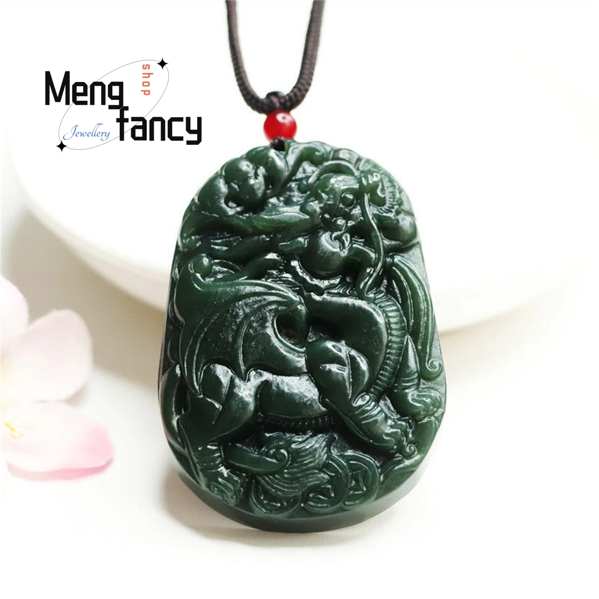 

Natural Hetian Green Jade Flying Dragon Business Booming Pendants Simple Luxury Personality Charm Fashion Men Women Fine Jewelry