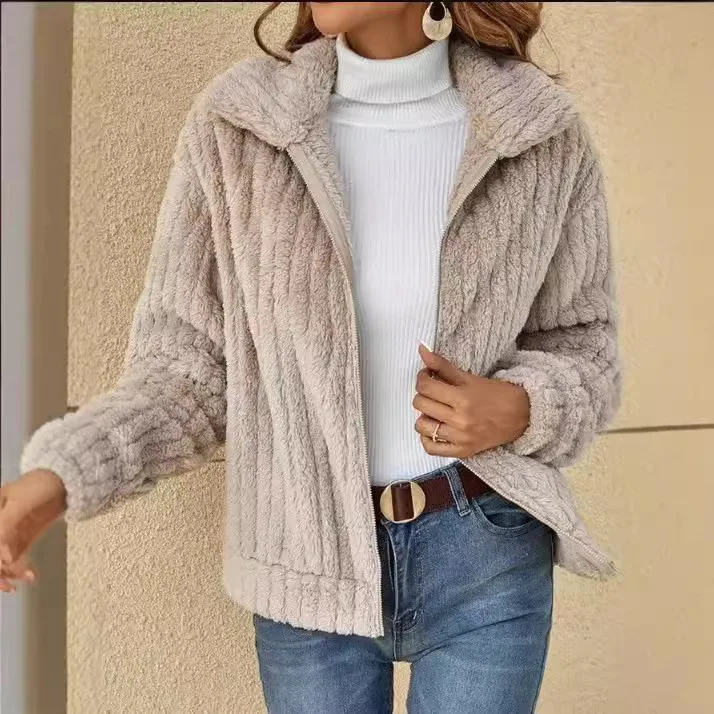 

New Autumn And Winter Plush Cardigan Lapel Short Jacket