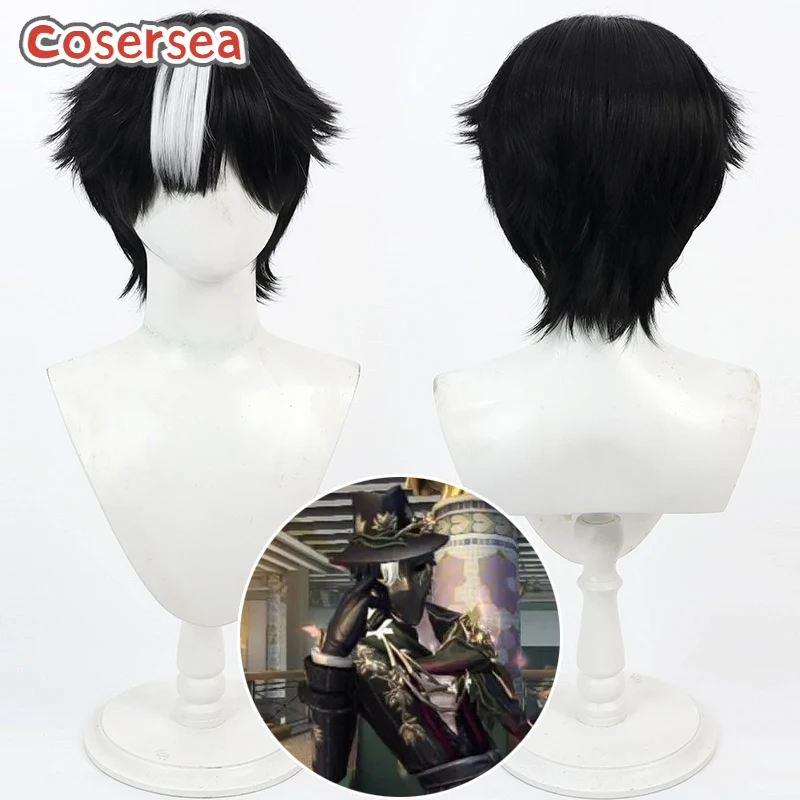 

Cosersea Jack Cosplay Wigs Identity V Jack Role Play 30cm Short Straight Black Mixed White Men Wig Synthetic Hair Heat Resistant
