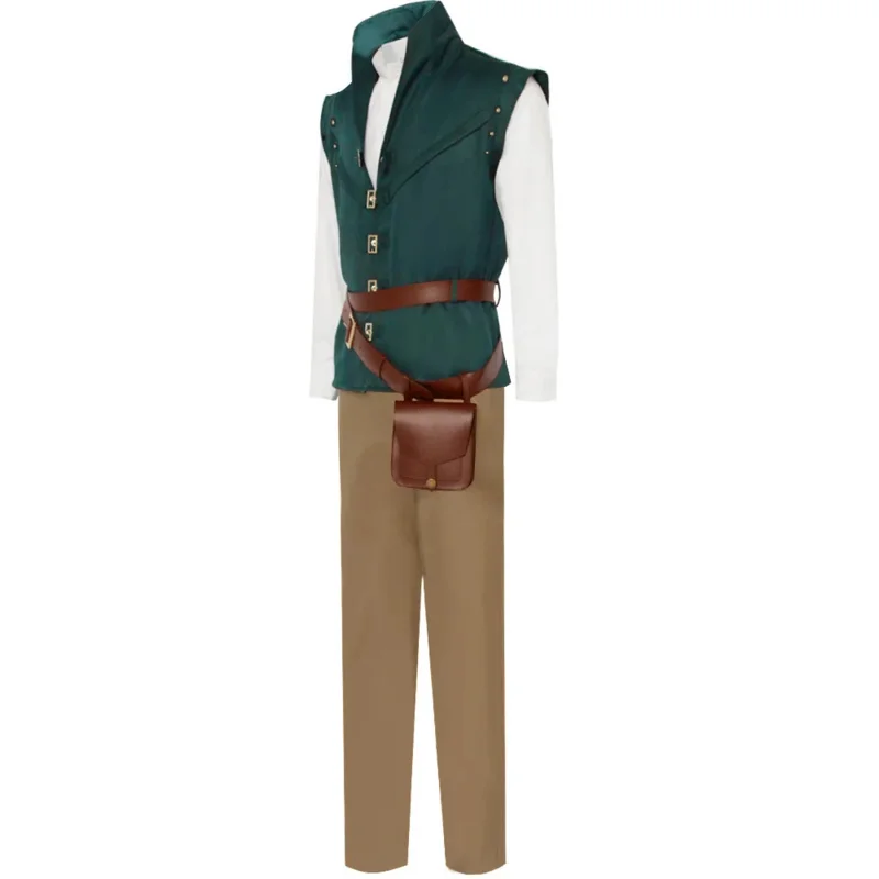 Flynn Rider Costume Gilet Camicia Cintura Borsa Vestito Parrucca Cosplay Anime Party Halloween Suit Uomo