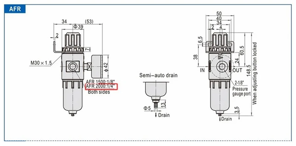 AFR-2000 Pneumatischer Filter Luftaufbereitungseinheit Druckregler Kompressor Reduzierventil Öl Wasser Trennung AFR2000 Gauge – Detail 9