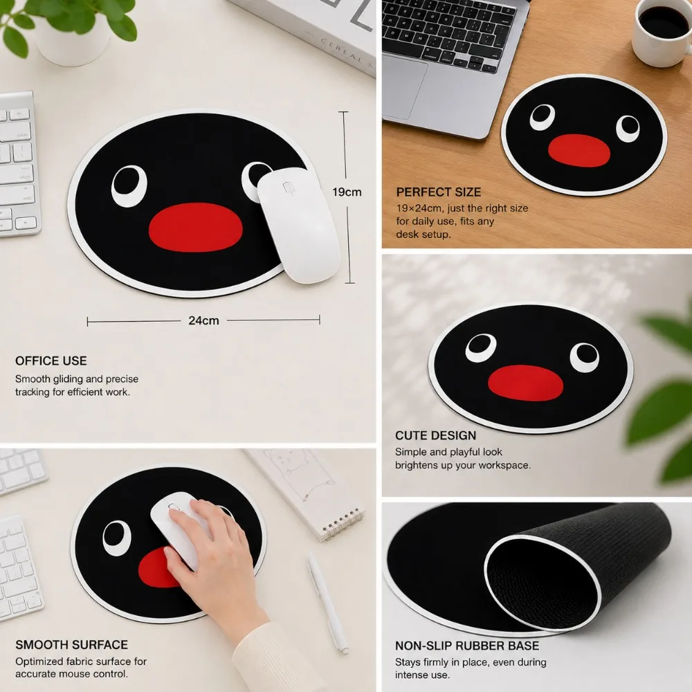 Cute Penguin Expression Mouse Pad Funny Cartoon Oval Non-Slip Rubber Mousepad for Office Gaming Desk Decor - view 2