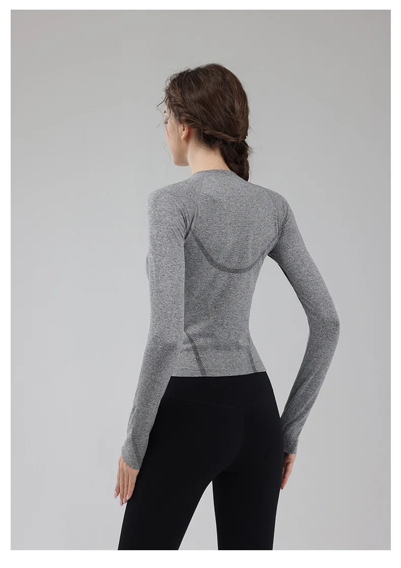Neue Sport-Langarmshirts für Damen, Herbst und Winter, Rundhals, schnelltrocknend, für Laufen, Training, Pilates, Fitness, Yoga-Kleidung – Detail 2
