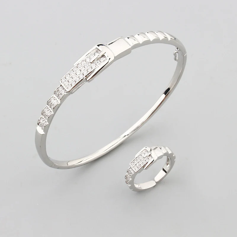 

Bobokiki Jewelry Fashion Belt Buckle Titanium Steel Micro-Inlaid AAA Zircon Bracelet Ring Luxury Suit